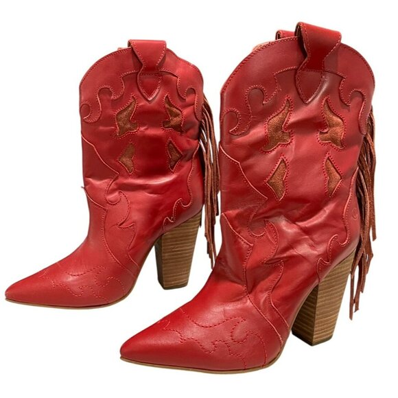 Dingo Womens Red Leather Western Booties With Fringe Size 8 NEW - Picture 4 of 7